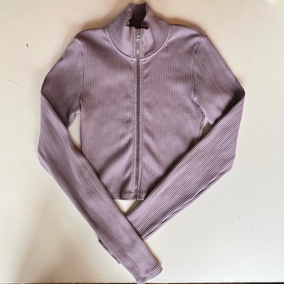 TNA Mock Neck Full Zip Long Sleeve Crop T-Shirt - Picture 1 of 13